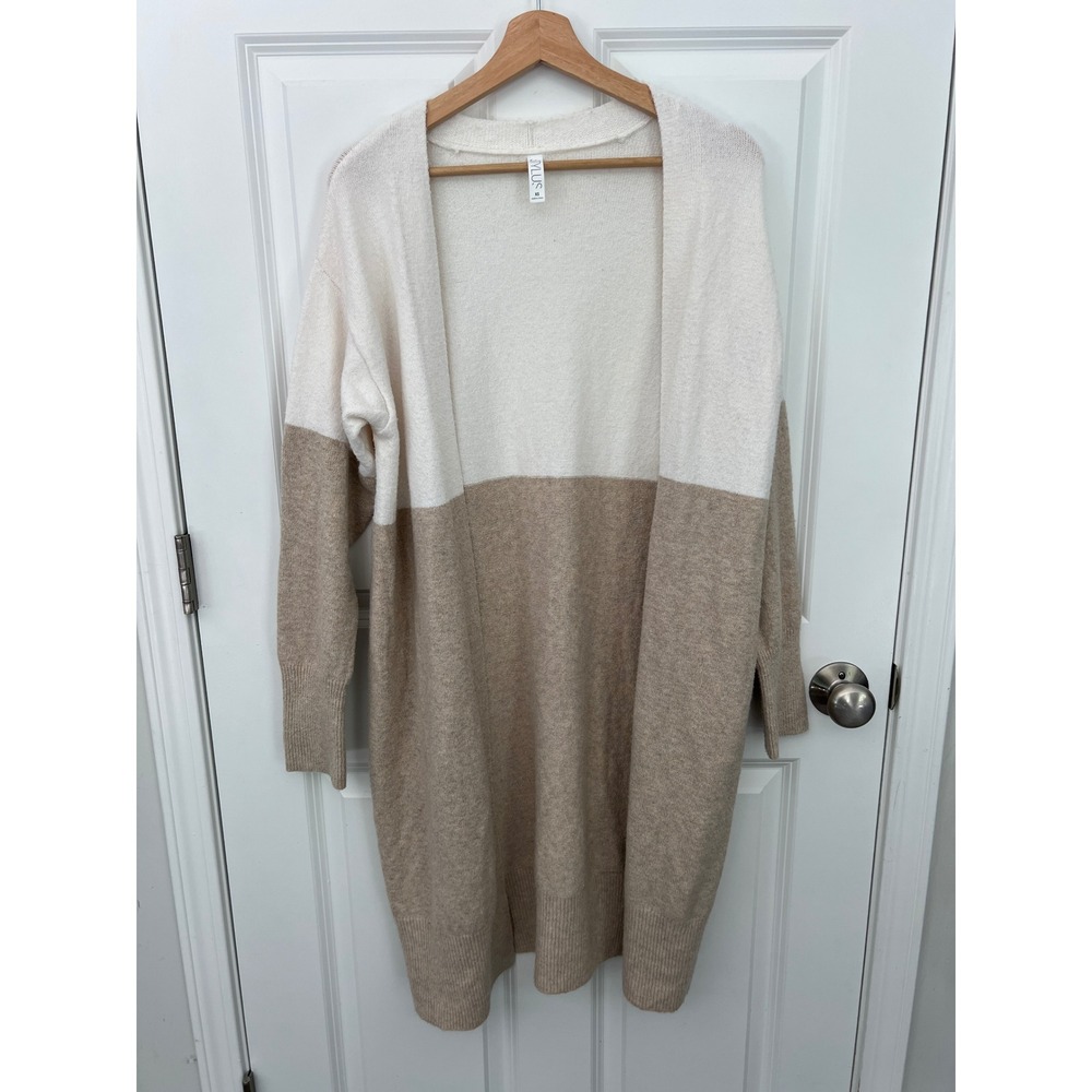 Stylus Womens Colorblock Longline Open Front Cardigan Cream Tan XS